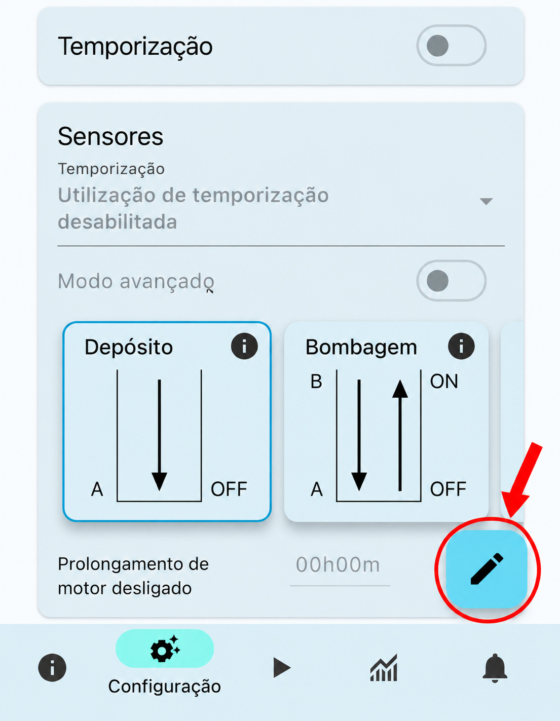 Botão de edição das configurações na app W4A MProtect
